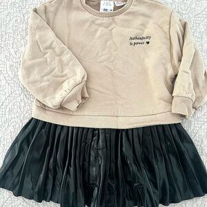 Zara Kids Pleated Faux Leather  Dress
